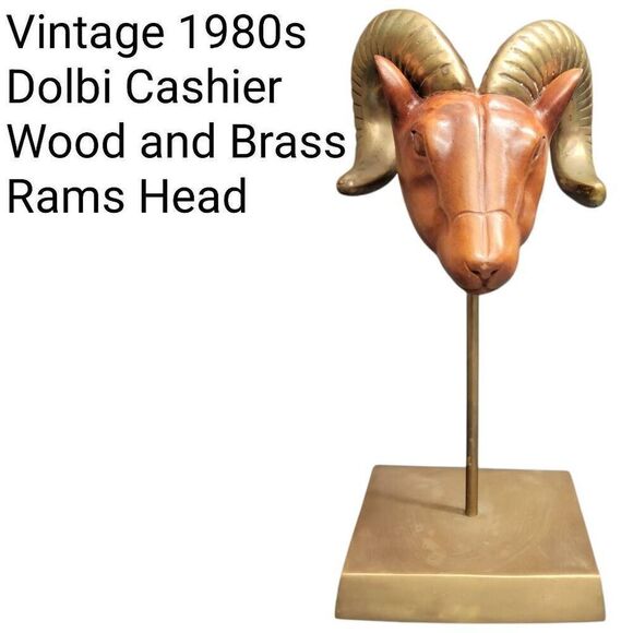Vintage Other - Vintage 1980s Dolbi Cashier Wood & Brass Rams Head Heavy Father's Gift